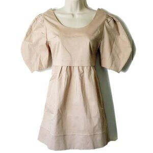 NWOT MauStudios Puff Sleeve Chino Dress S Mesh Insets Beige